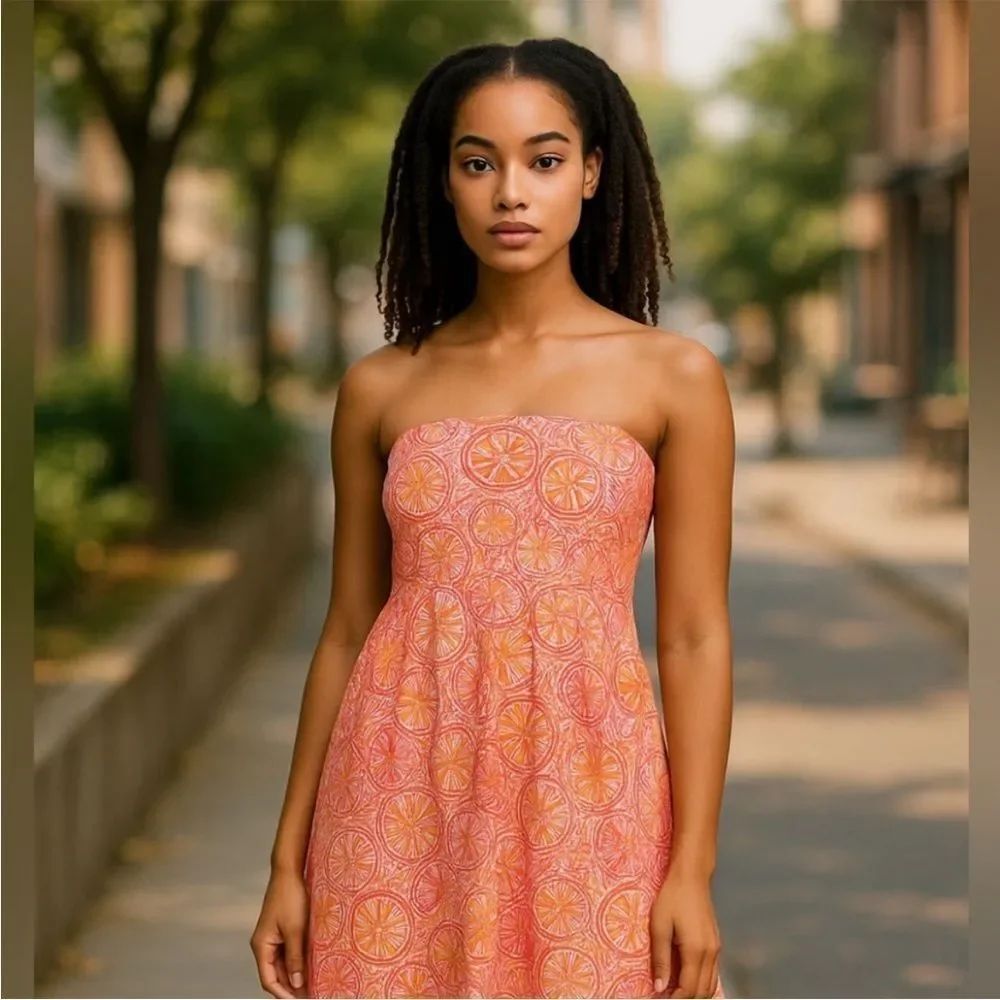 Lilly Pulitzer Ten Speed Bike Print Strapless Chrochet Citrus Lemon Sundress